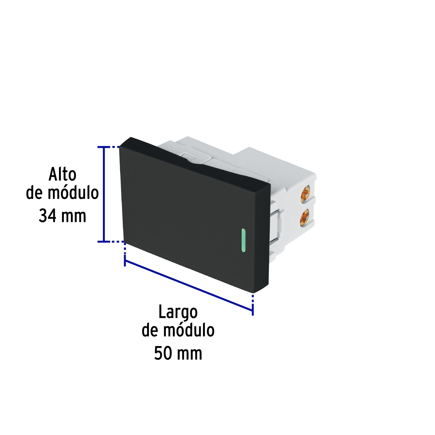 Interruptor sencillo negro de 1.5 módulos, línea Lisboa