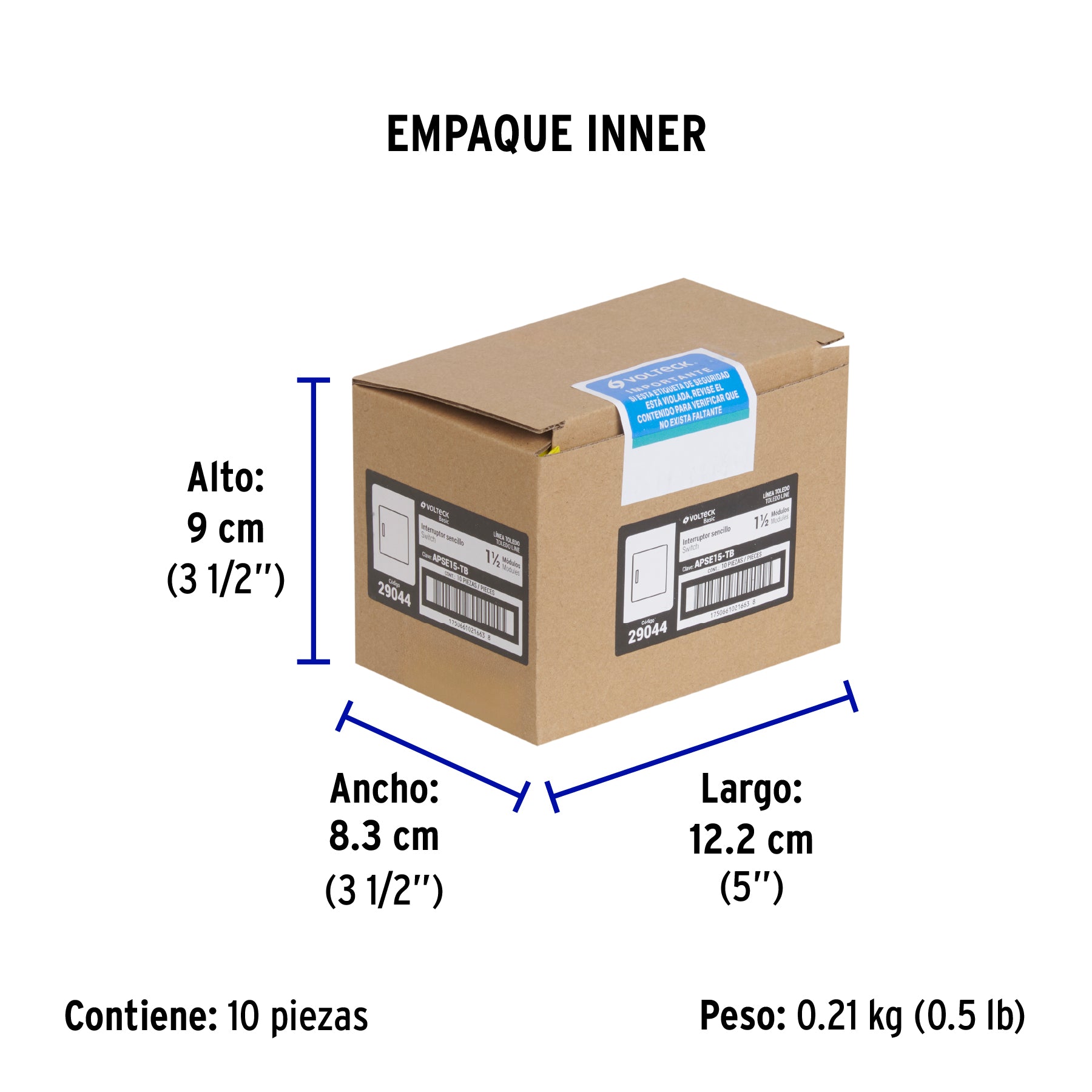 Interruptor sencillo de 1.5 módulos, línea Toledo, BASIC