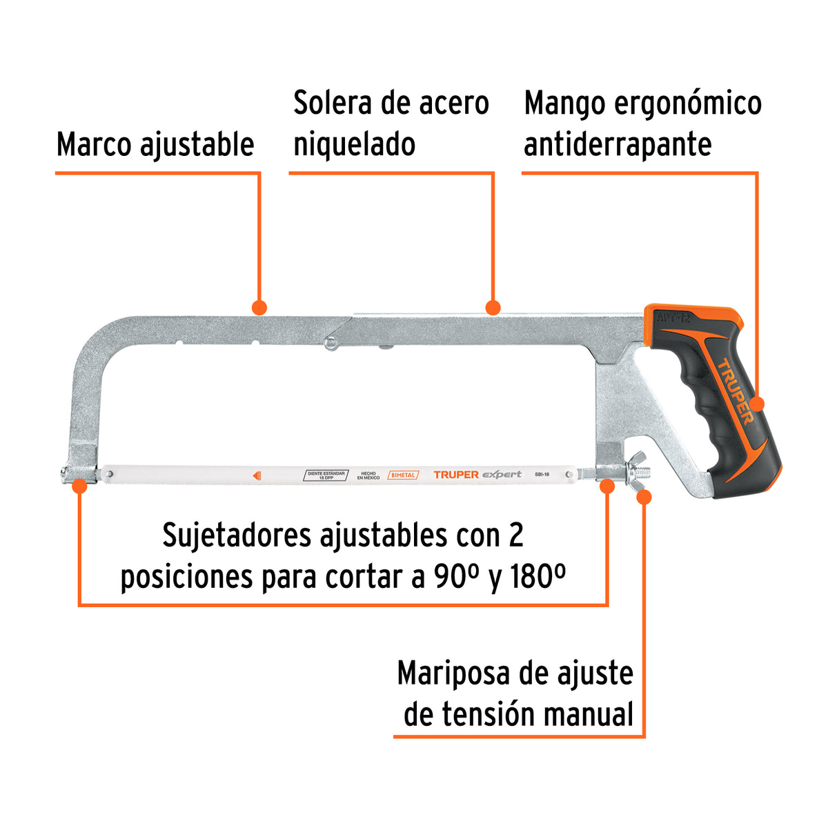 Arco 12" profesional ajustable de solera para segueta