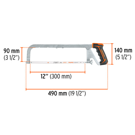 Arco 12" profesional ajustable de solera para segueta