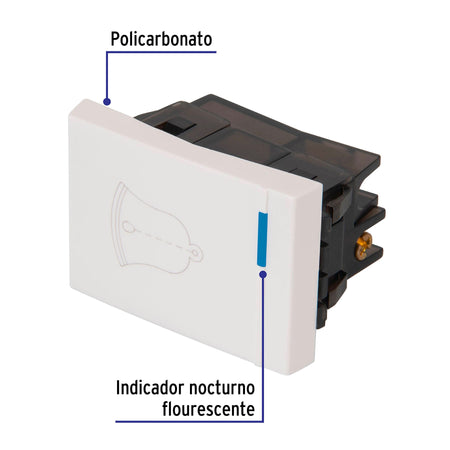 Interruptor para timbre, 1.5 módulos, línea Española, blanco