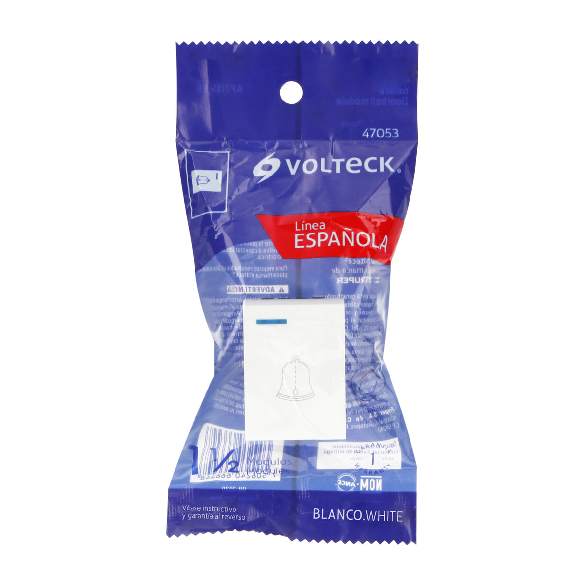 Interruptor para timbre, 1.5 módulos, línea Española, blanco