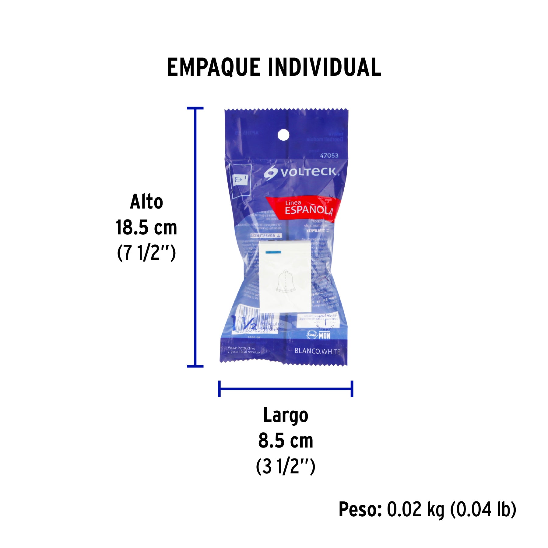 Interruptor para timbre, 1.5 módulos, línea Española, blanco