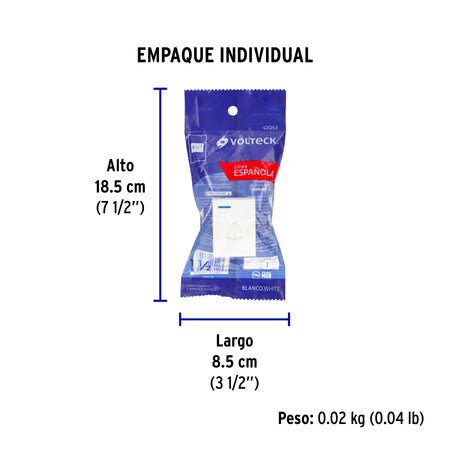 Interruptor para timbre, 1.5 módulos, línea Española, blanco