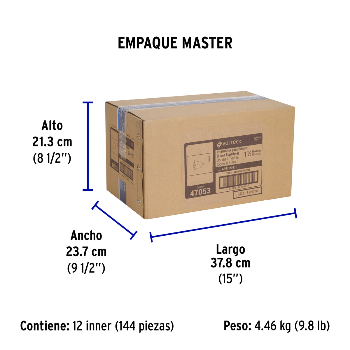 Interruptor para timbre, 1.5 módulos, línea Española, blanco
