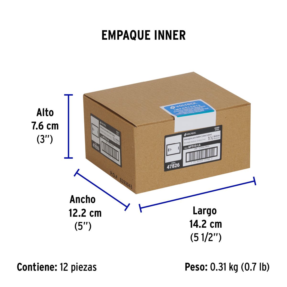 Interruptor timbre acero inox de 1.5 módulos, línea Lisboa