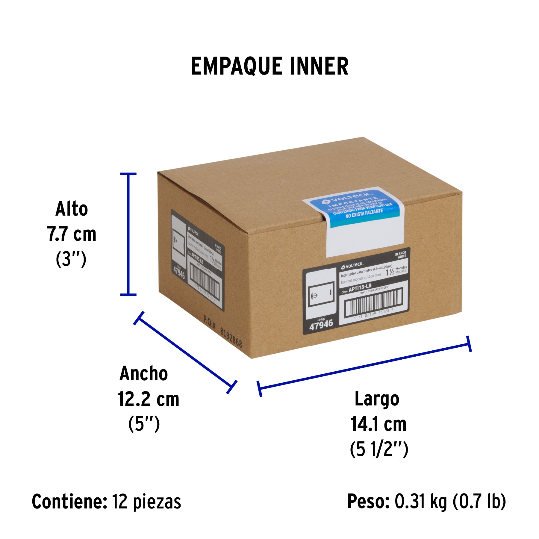 Interruptor para timbre blanco de 1.5 módulos, línea Lisboa