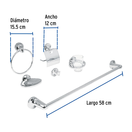 Juego de 6 accesorios para bano redondos cromo FOSET AQUA