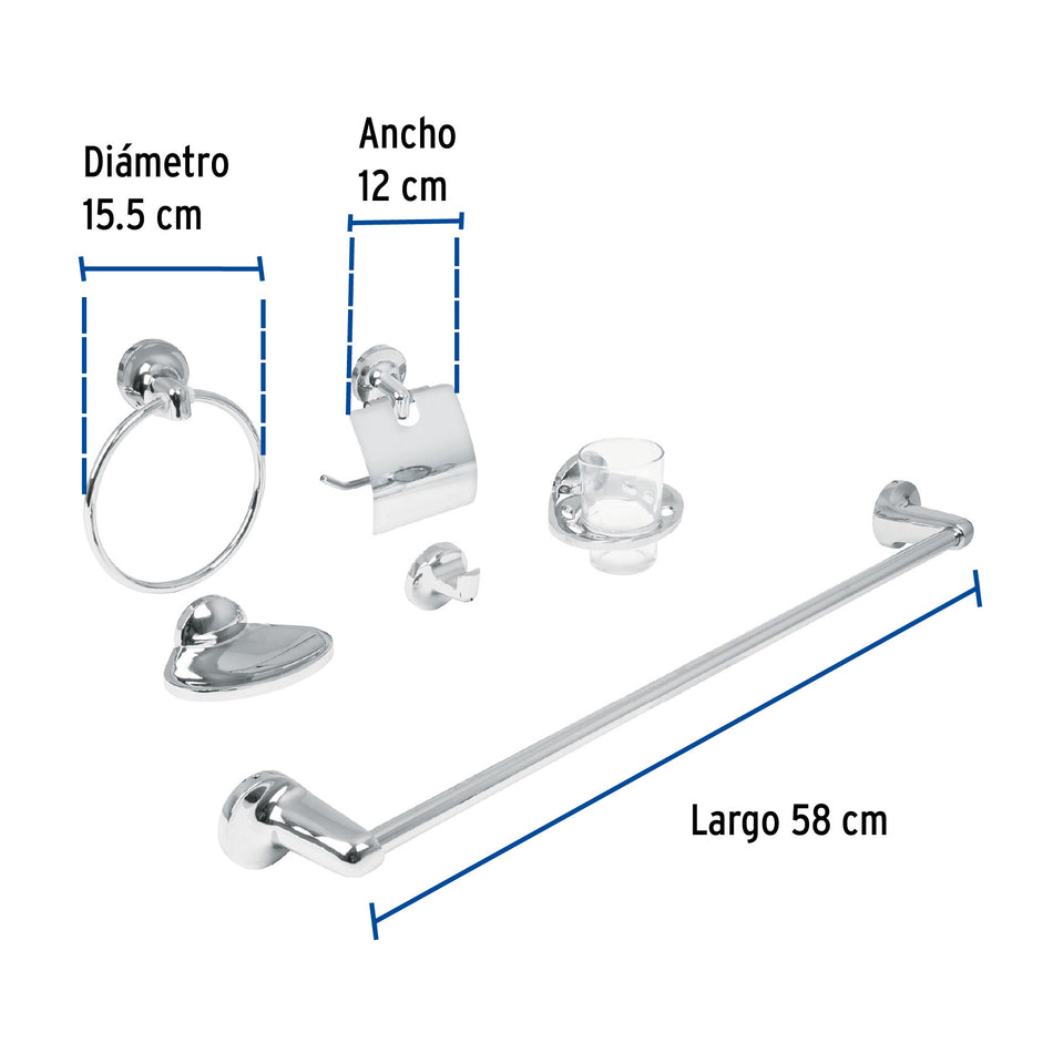 Juego de 6 accesorios para bano redondos cromo FOSET AQUA