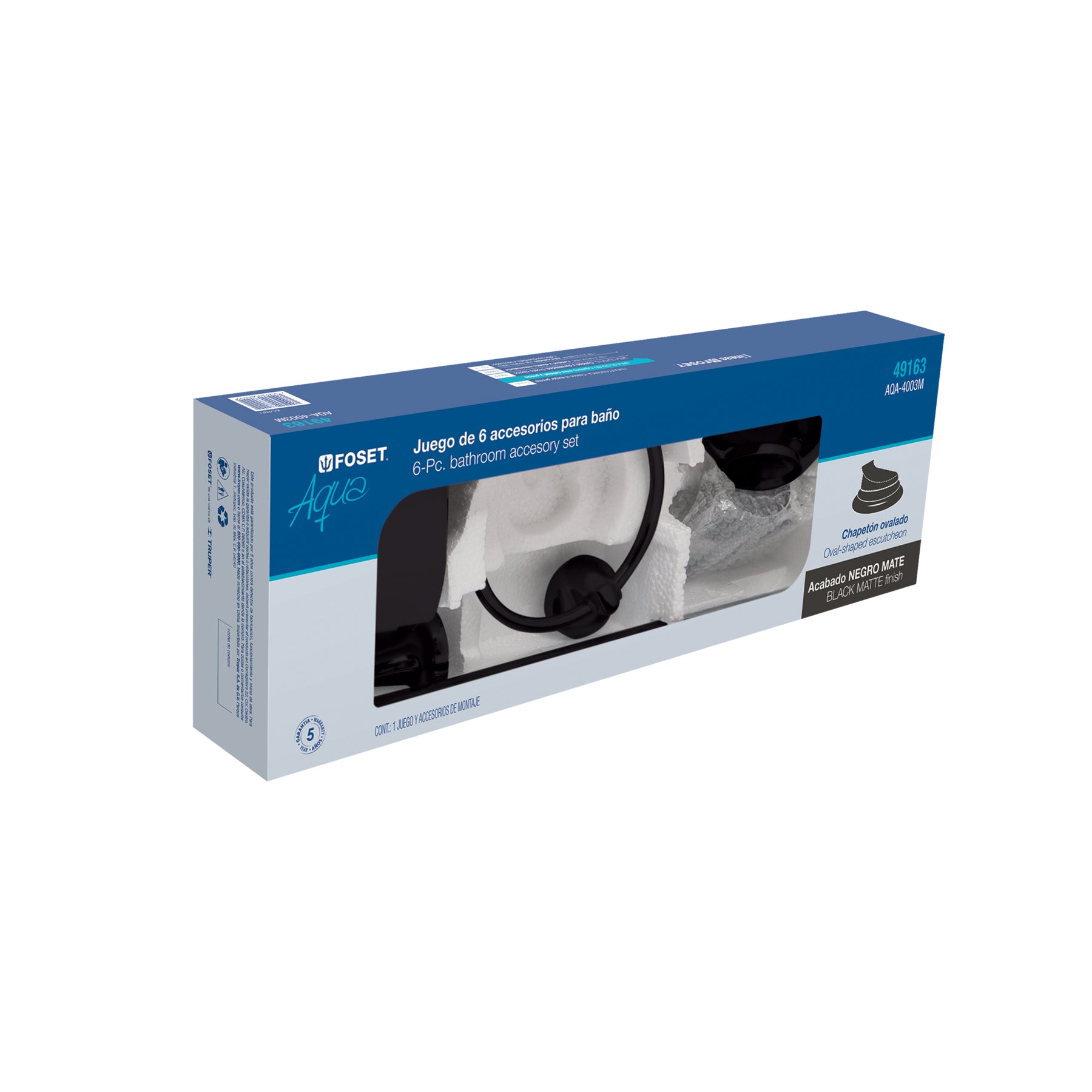 Juego de 6 accesorios para bano FOSET AQUA negro