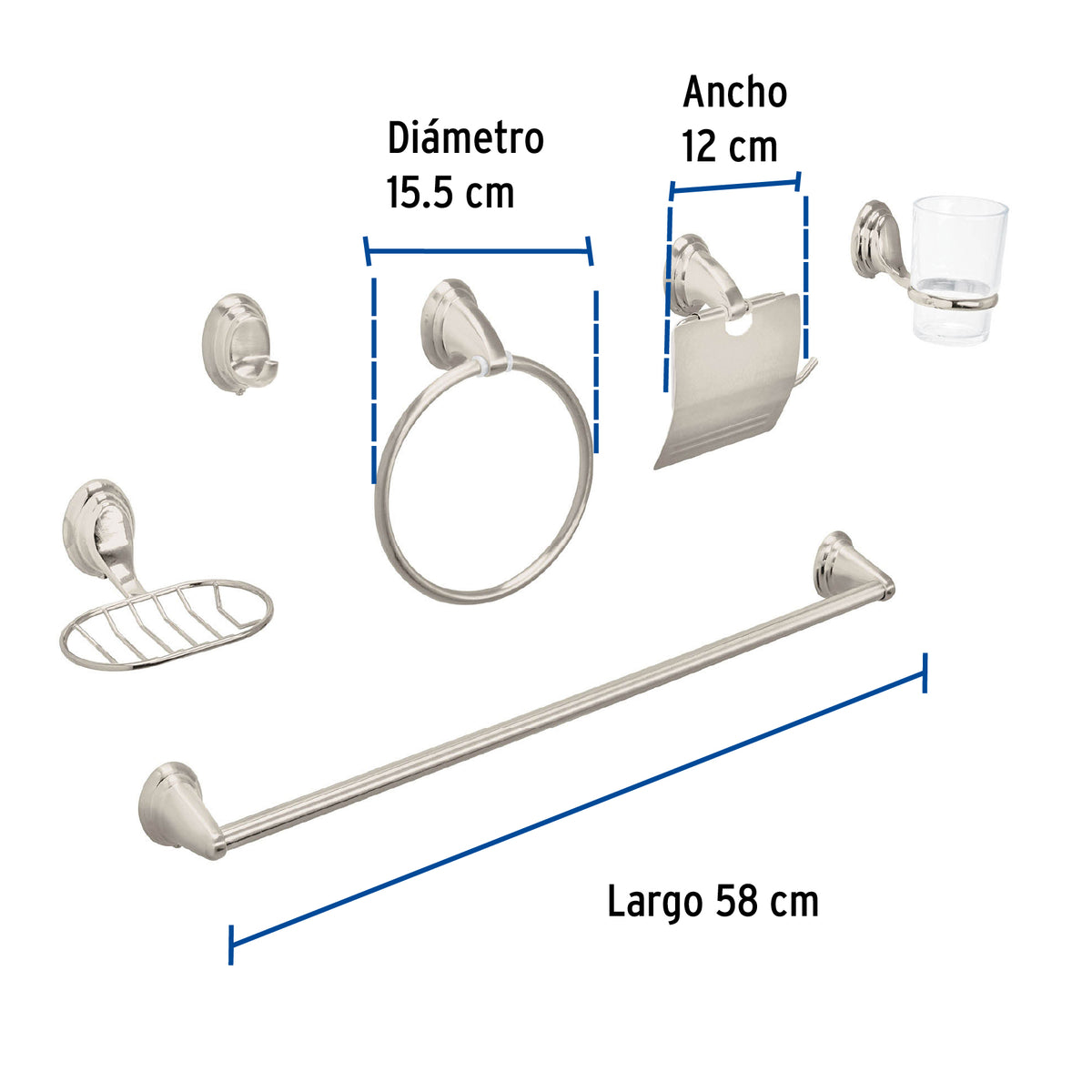 Juego de 6 accesorios para bano niquel satin FOSET AQUA