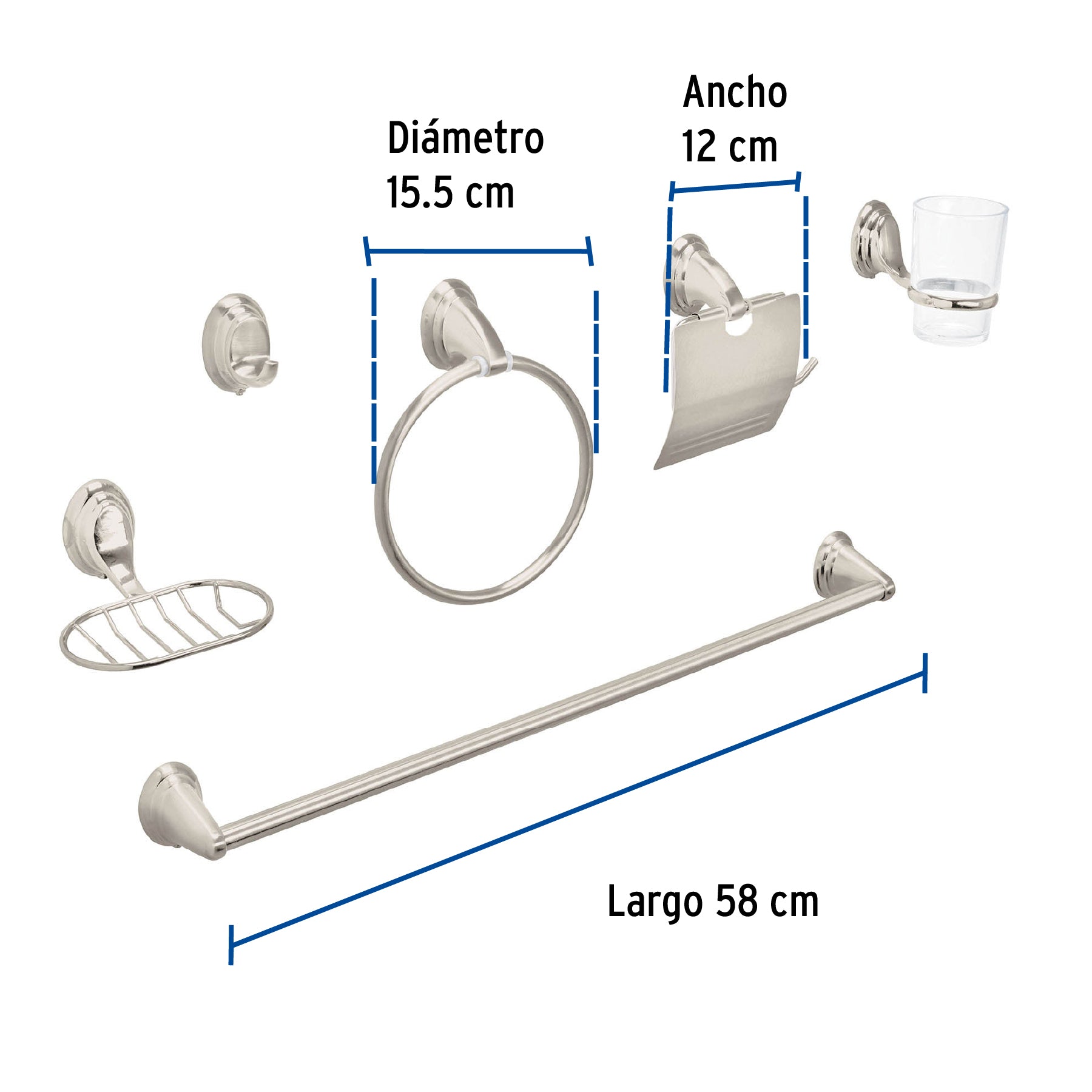 Juego de 6 accesorios para bano niquel satin FOSET AQUA