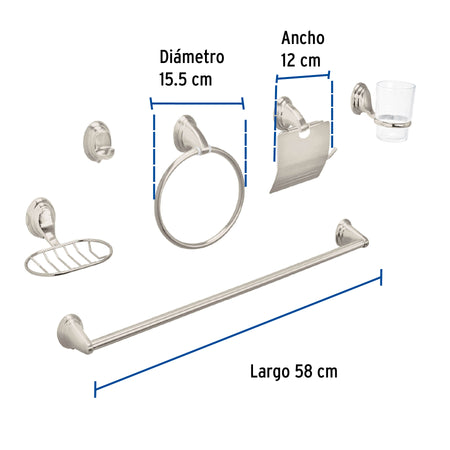 Juego de 6 accesorios para bano niquel satin FOSET AQUA