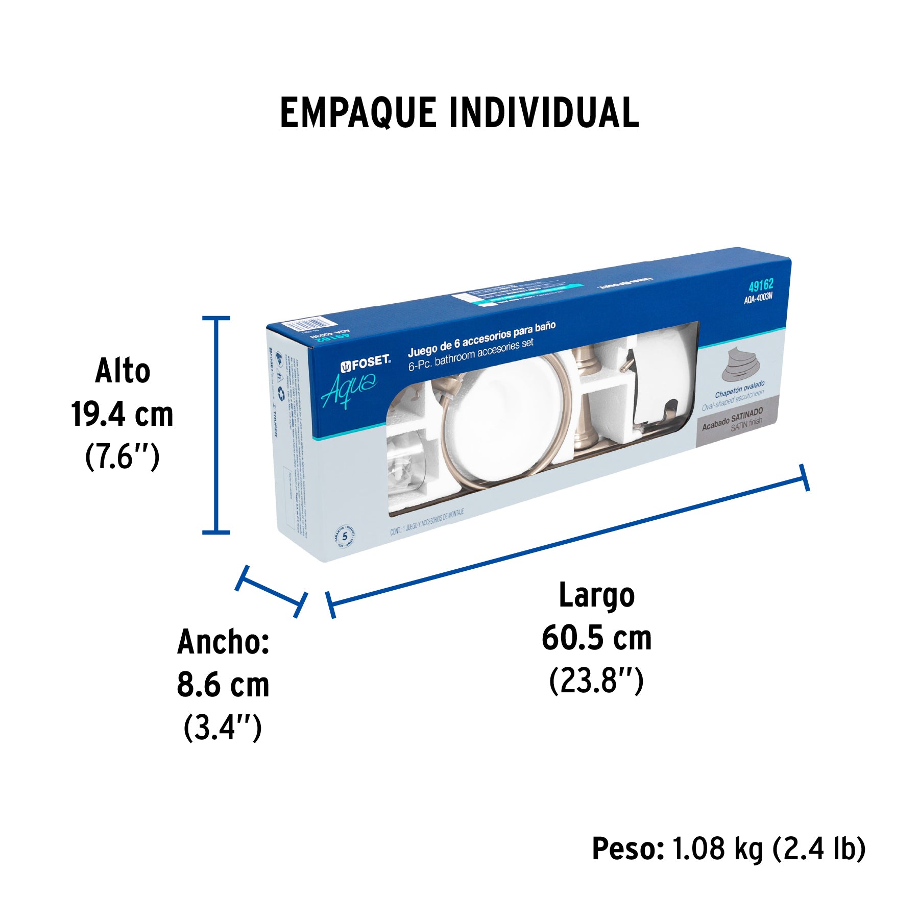 Juego de 6 accesorios para bano niquel satin FOSET AQUA