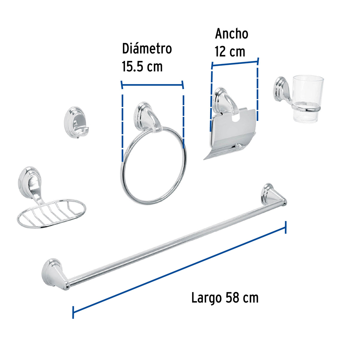 Juego de 6 accesorios para bano FOSET AQUA cromo