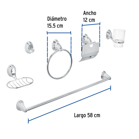 Juego de 6 accesorios para bano FOSET AQUA cromo