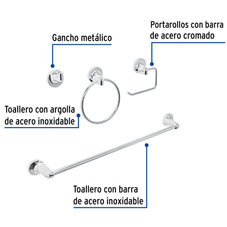 Juego de 4 accesorios para bano cromo FOSET AQUA