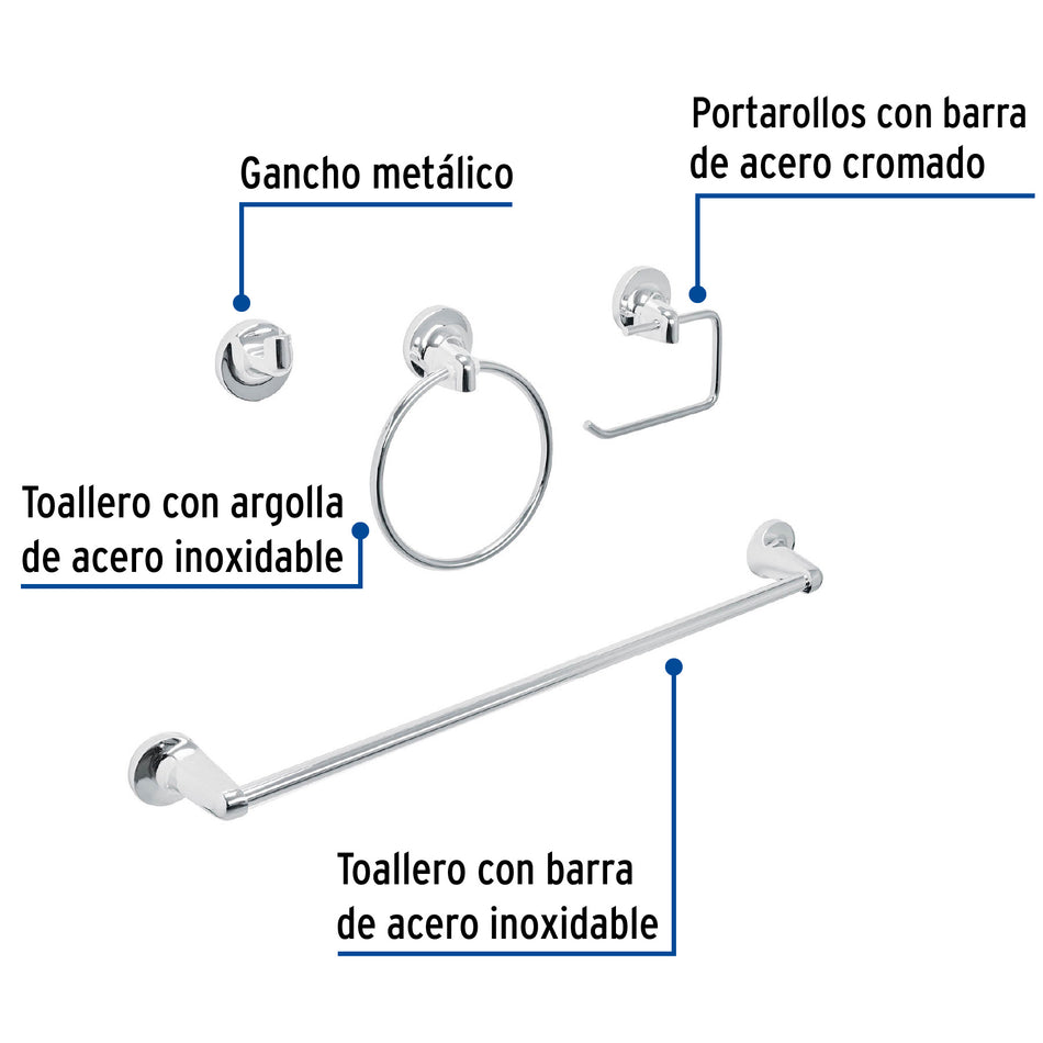 Juego de 4 accesorios para bano cromo FOSET AQUA