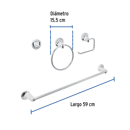 Juego de 4 accesorios para bano cromo FOSET AQUA