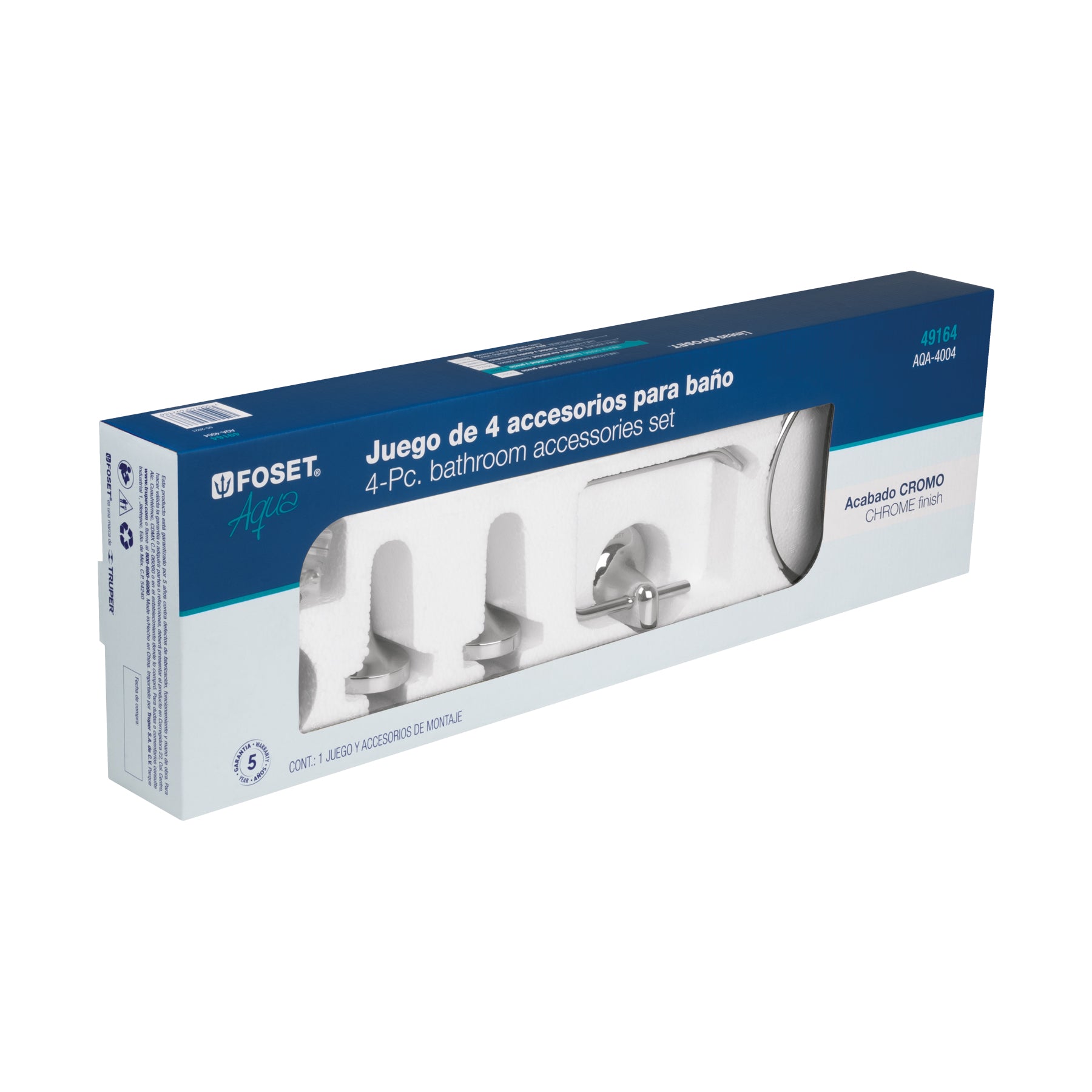 Juego de 4 accesorios para bano cromo FOSET AQUA
