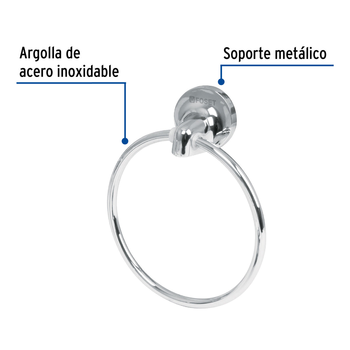 Toallero de argolla chapeton redondo cromo FOSET AQUA