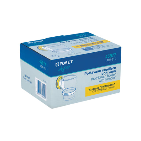 Portavaso cepillero con vaso de vidrio cromo-oroFOSET AQUA