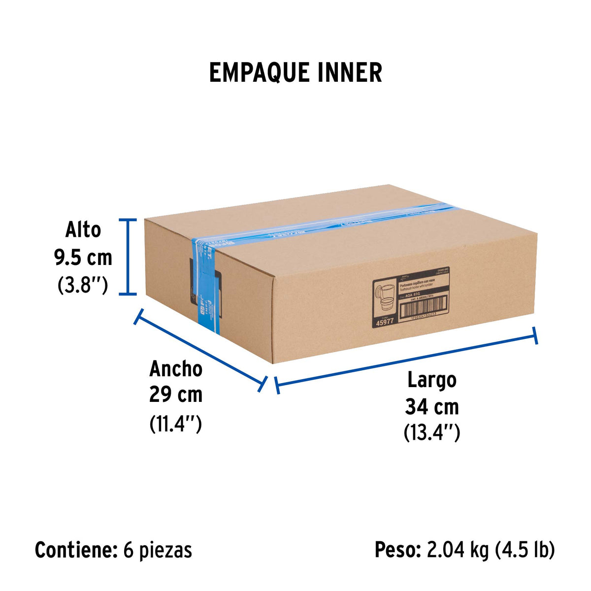 Portavaso cepillero con vaso de vidrio cromo-oroFOSET AQUA