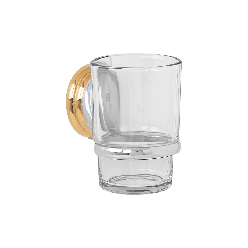 Portavaso cepillero con vaso de vidrio cromo-oroFOSET AQUA