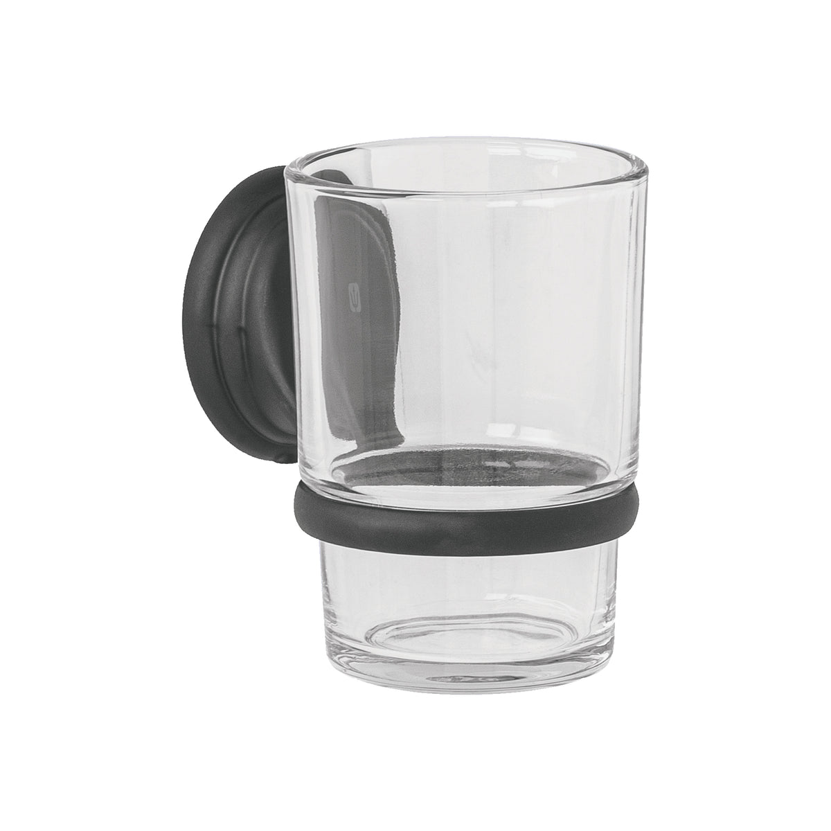 Portavaso cepillero con vaso de vidrio, negro, FOSET AQUA