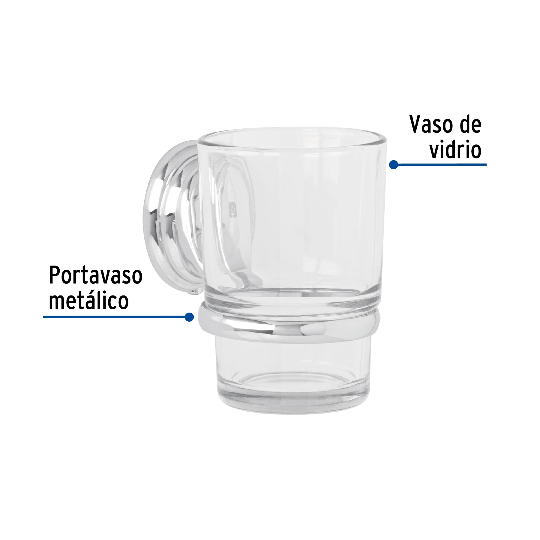 Portavaso cepillero con vaso de vidrio, cromo, FOSET AQUA
