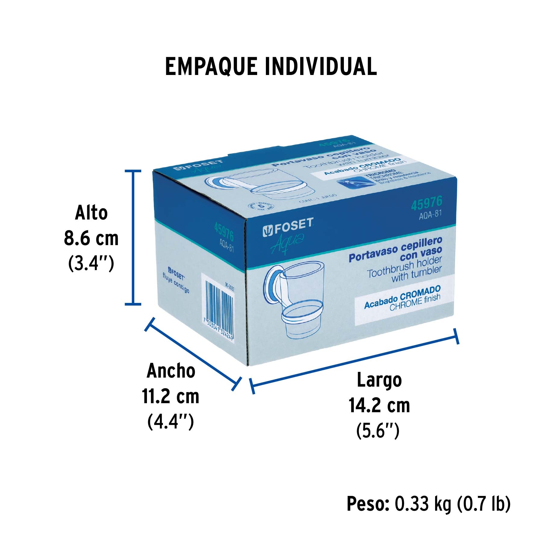 Portavaso cepillero con vaso de vidrio, cromo, FOSET AQUA