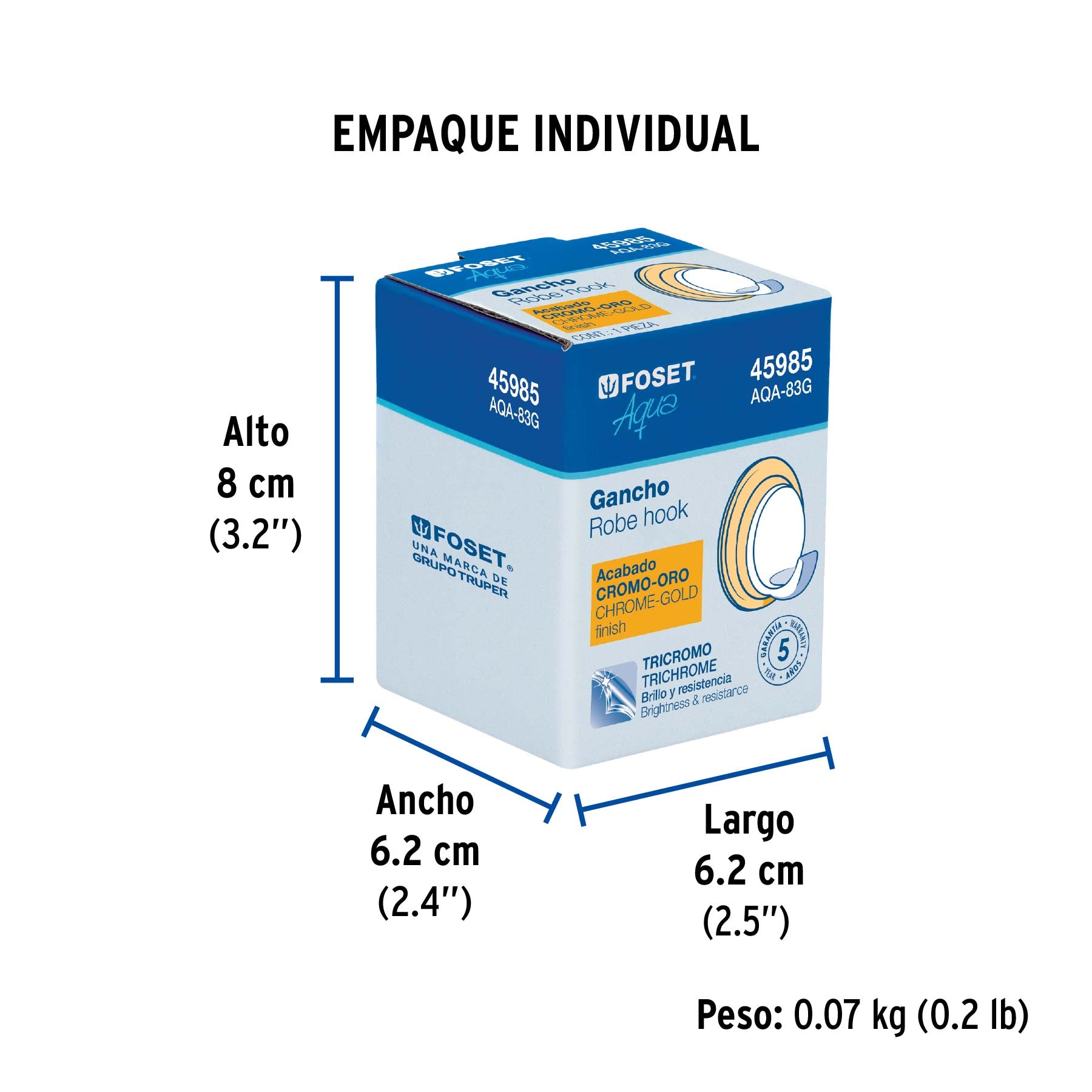 Gancho sencillo para toallas, cromo-oro, FOSET AQUA