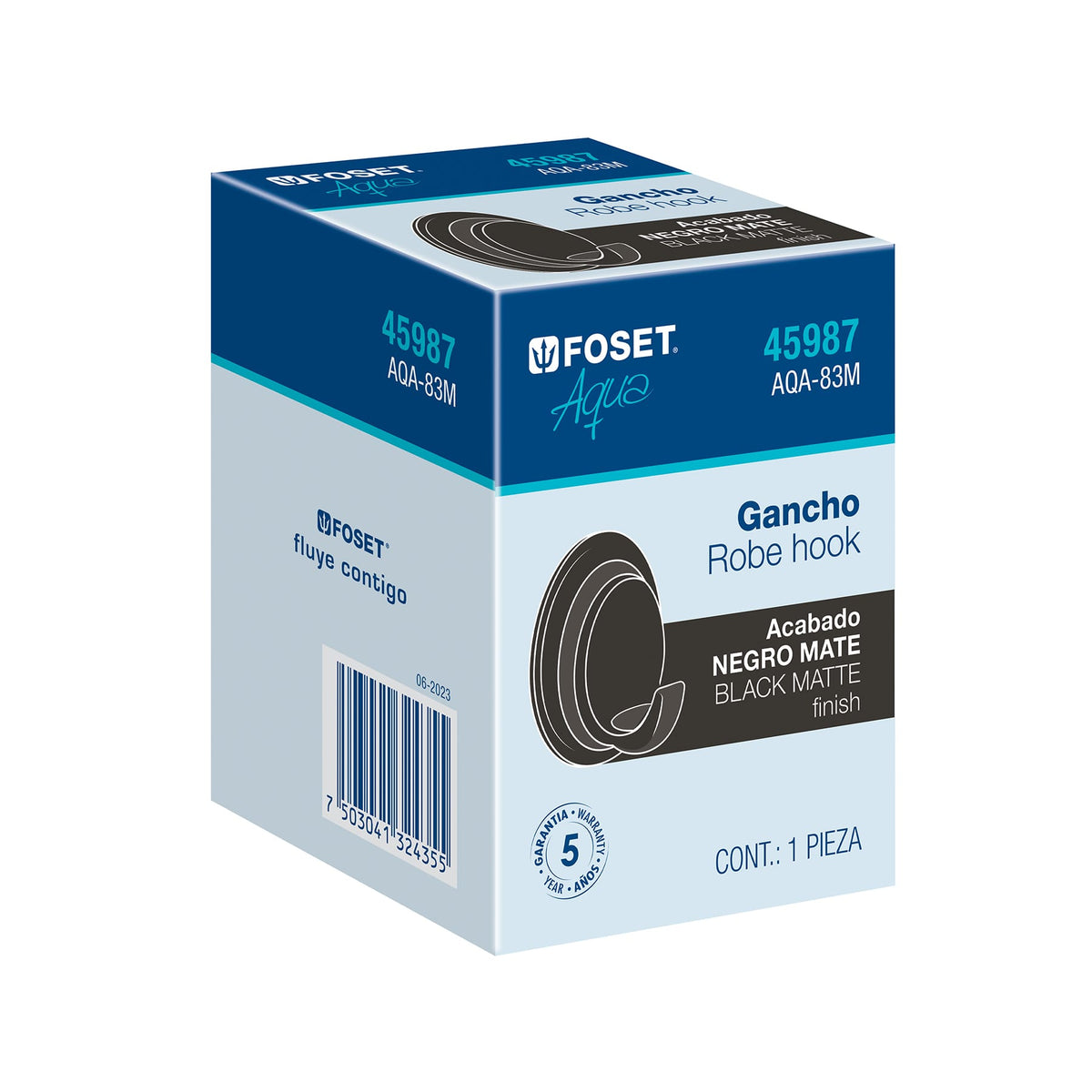 Gancho sencillo para toallas negro FOSET AQUA
