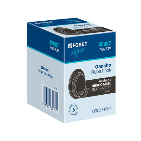 Gancho sencillo para toallas negro FOSET AQUA