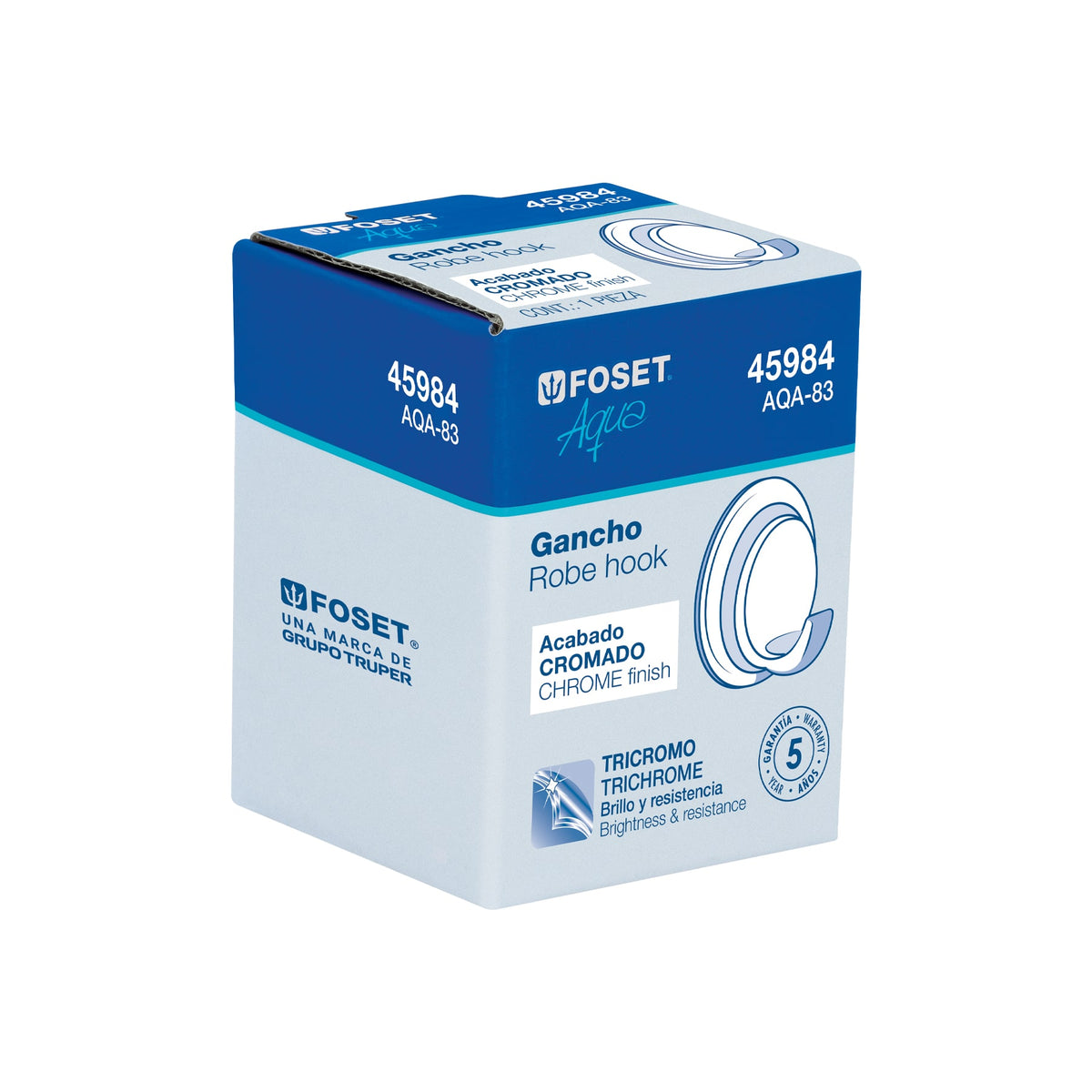 Gancho sencillo para toallas, cromo, FOSET AQUA