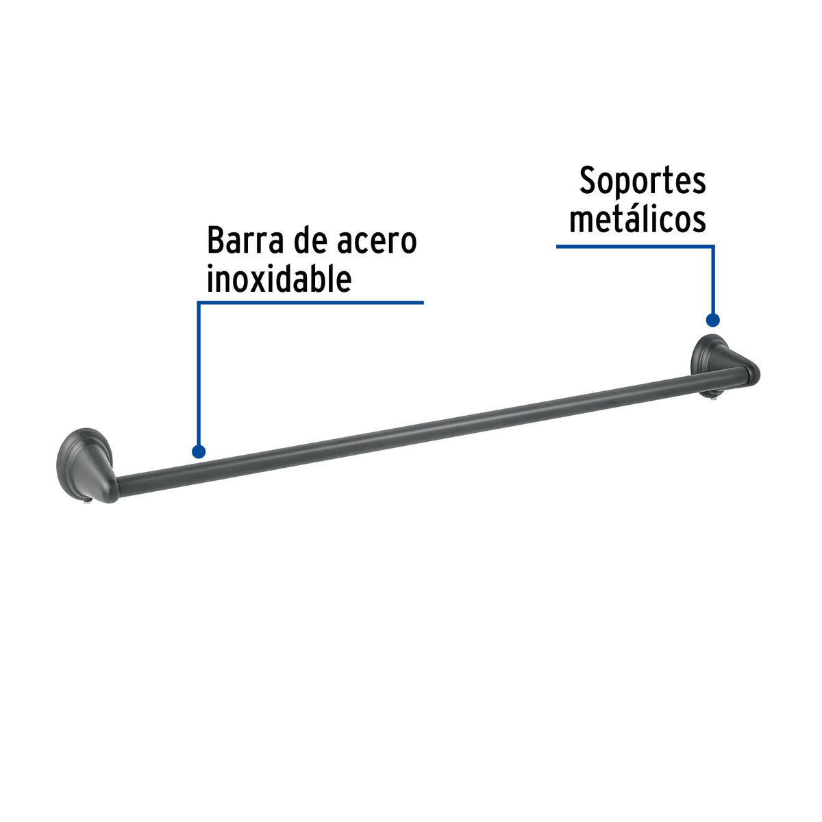 Toallero de barra largo, negro, FOSET AQUA