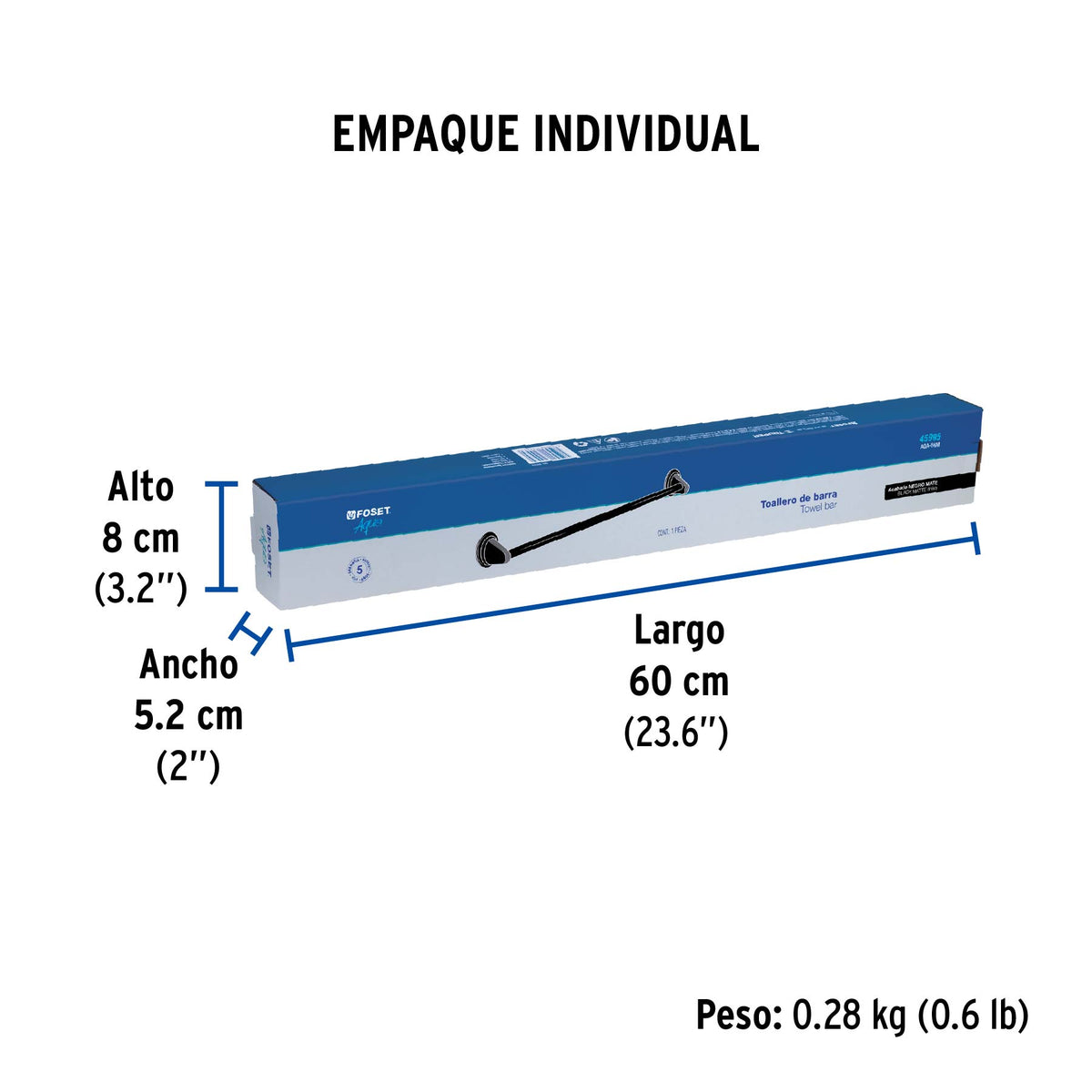 Toallero de barra largo, negro, FOSET AQUA