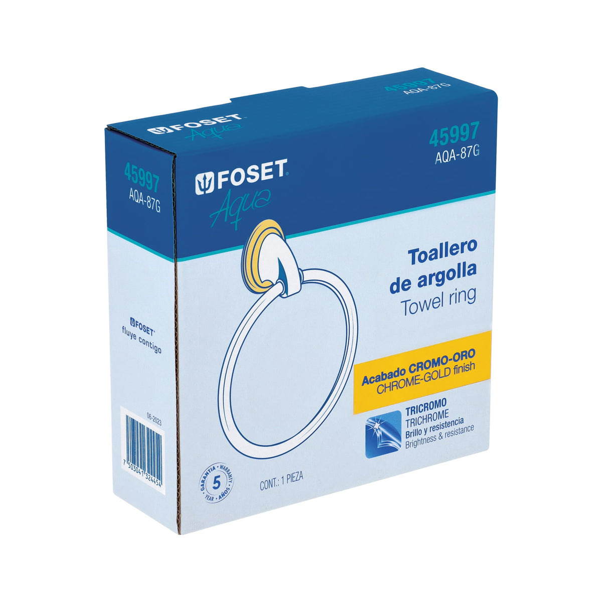 Toallero de argolla, cromo-oro, FOSET AQUA