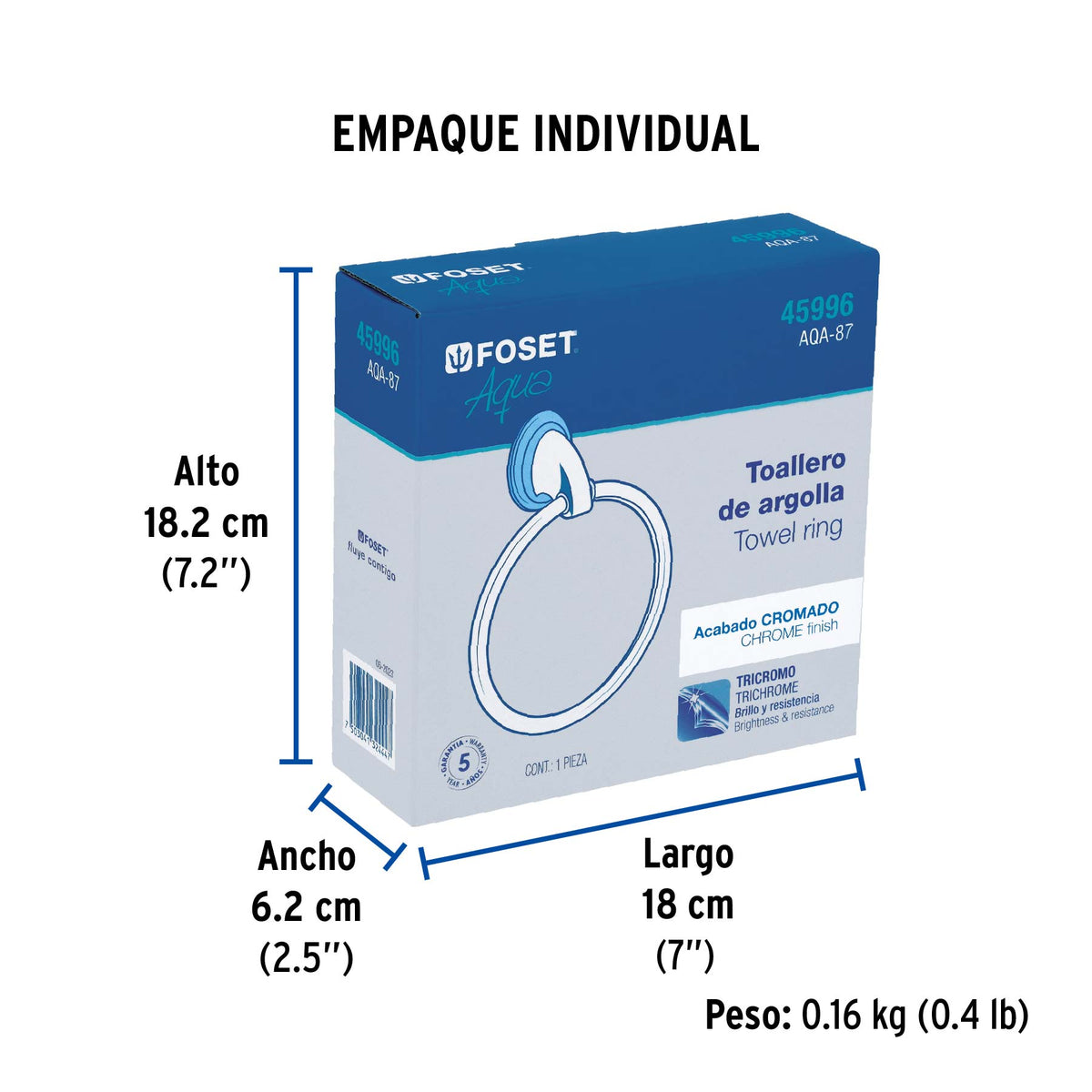Toallero de argolla, cromo, FOSET AQUA