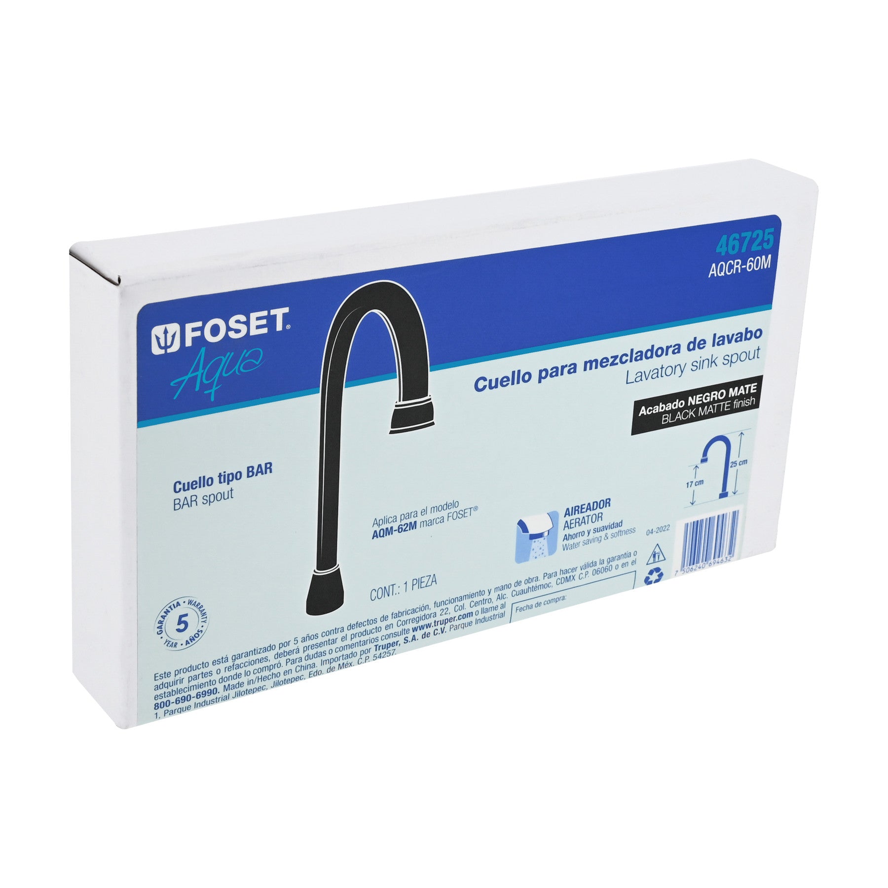 Cuello tipo bar para mezcladora de lavabo, negro mate, AQUA negro, mate