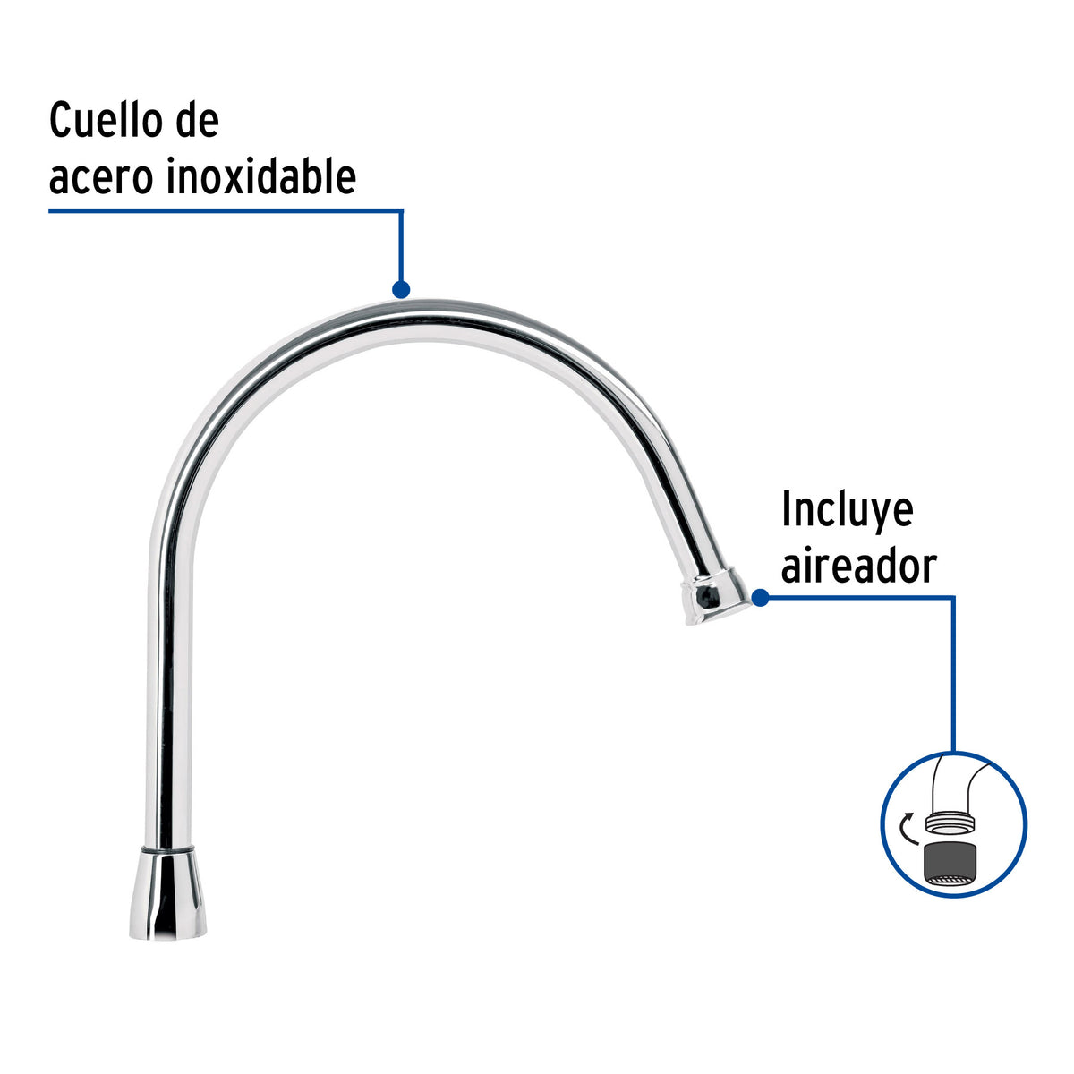Cuello largo para mezcladora de fregadero, cromo, AQUA