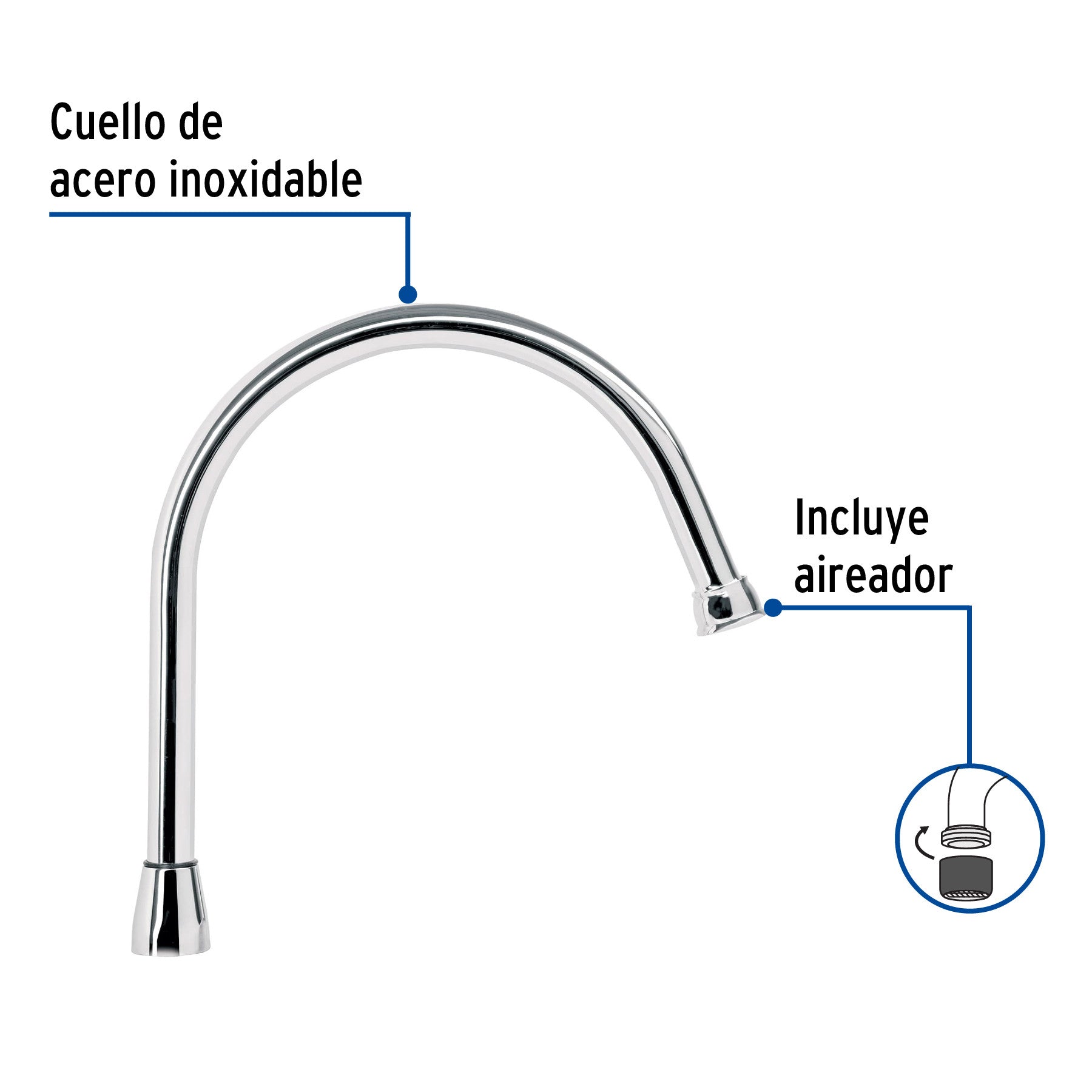Cuello largo para mezcladora de fregadero, cromo, AQUA