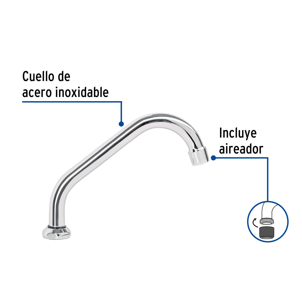 Cuello corto para mezcladora de fregadero, cromo, AQUA