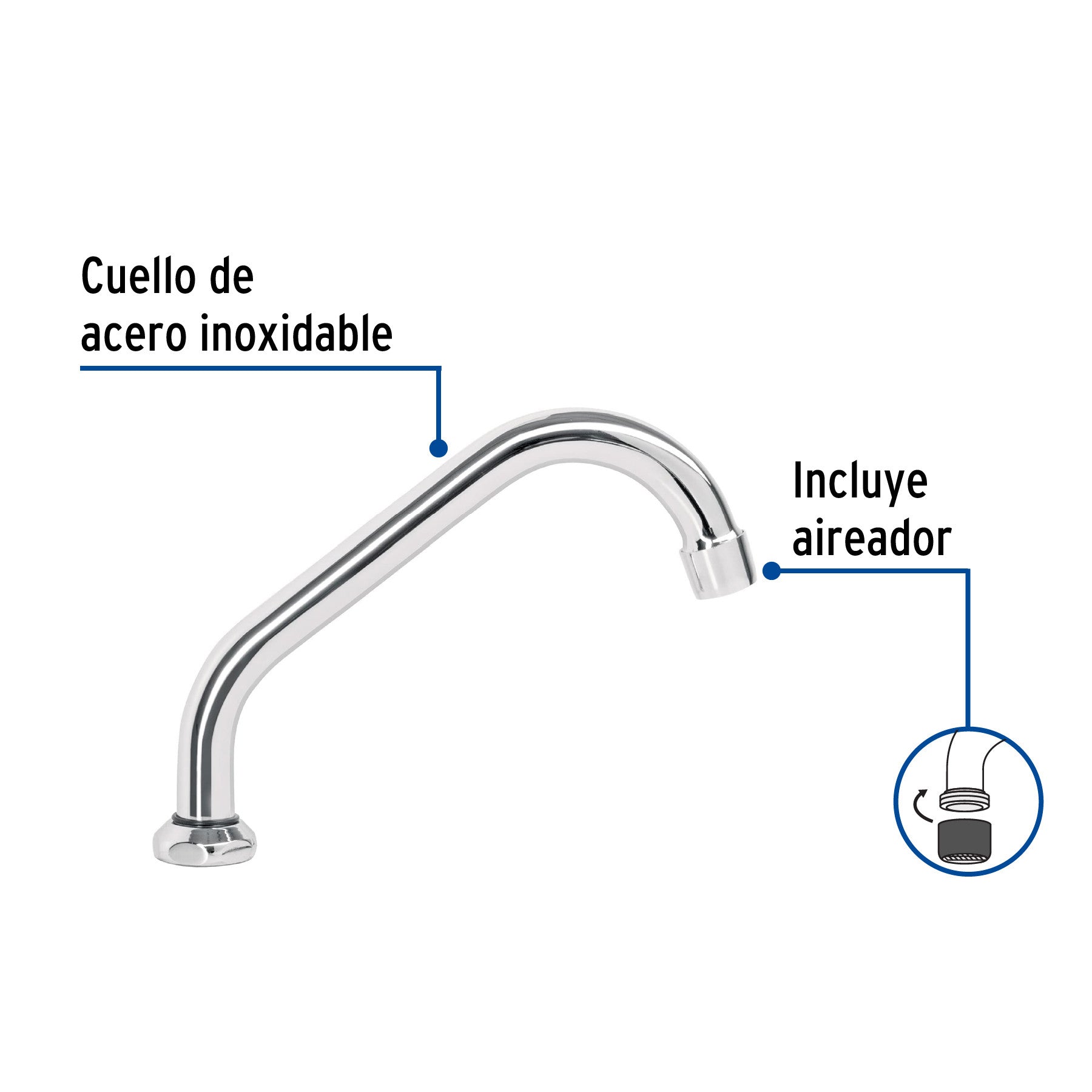 Cuello corto para mezcladora de fregadero, cromo, AQUA