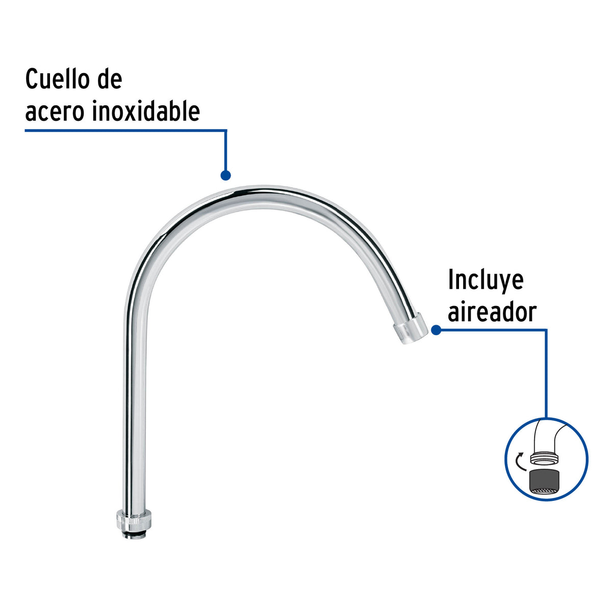 Cuello curvo para mezcladora de fregadero, cromo, AQUA