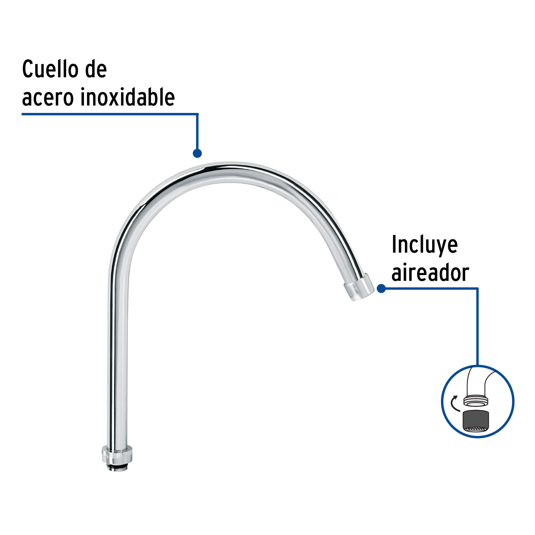 Cuello curvo para mezcladora de fregadero, cromo, AQUA
