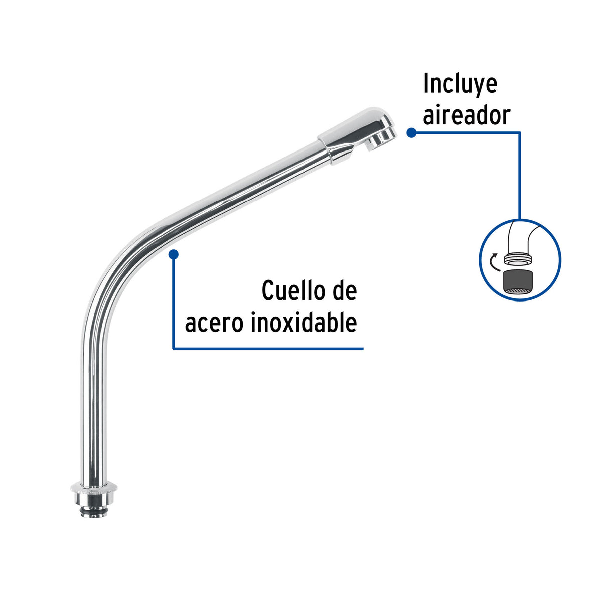Cuello tipo cobra p/mezcladora de fregadero de manerales hex
