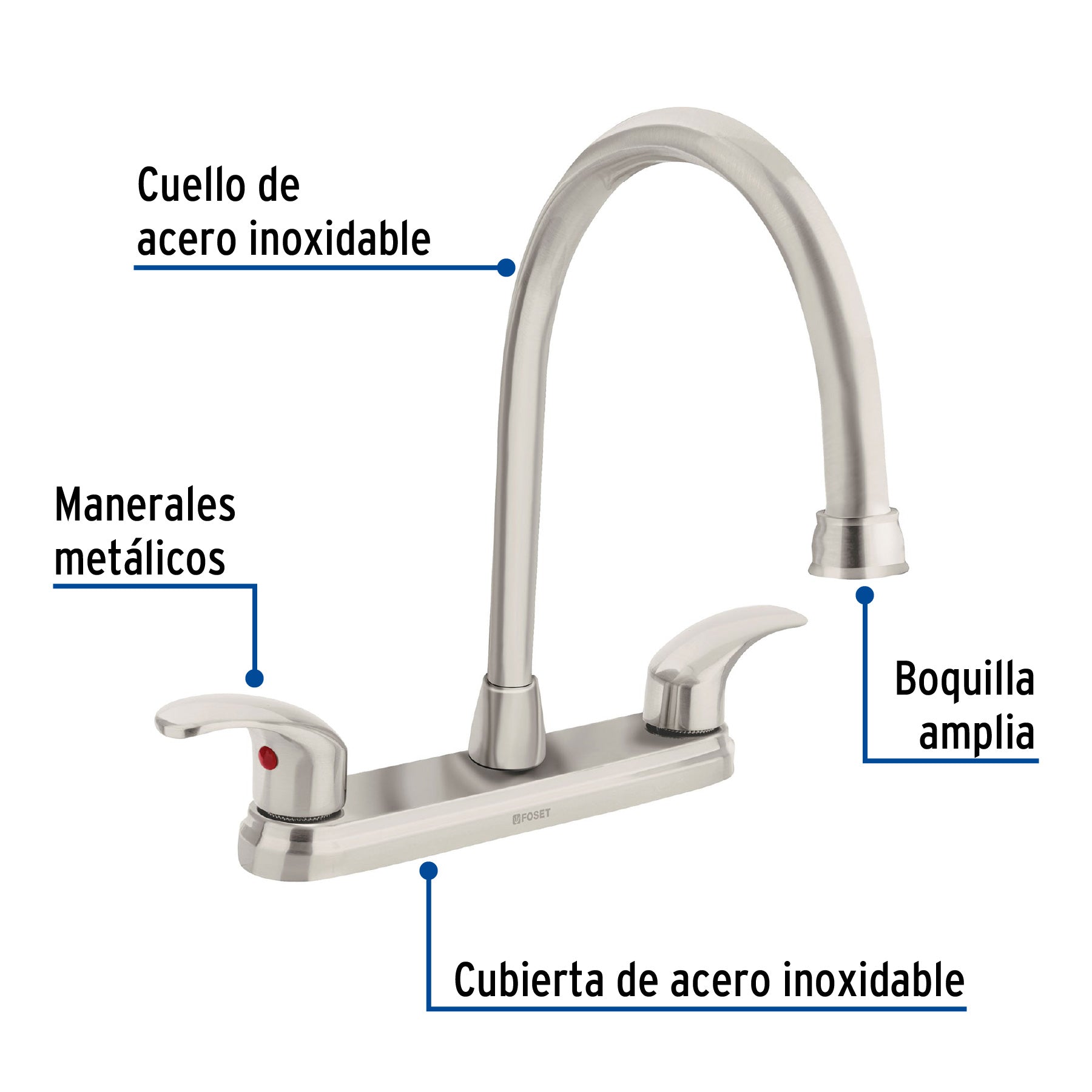 Mezcladora fregadero 8" satin cuello largo palanca AQUA