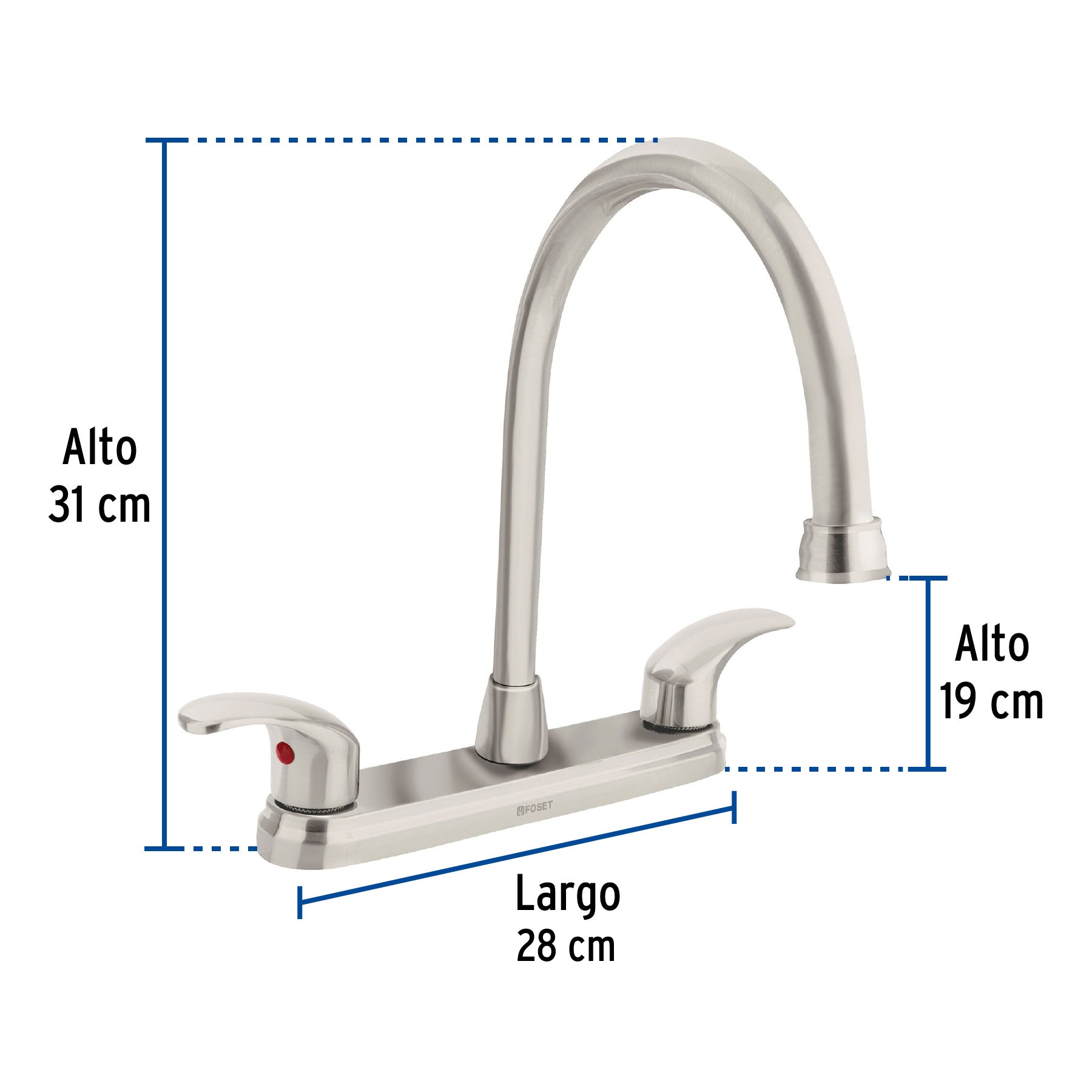 Mezcladora fregadero 8" satin cuello largo palanca AQUA