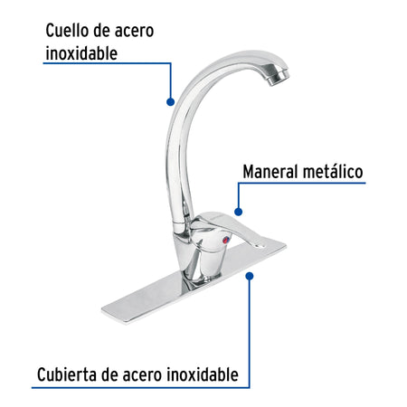 Monomando fregadero cromo cuello curvo AQUA
